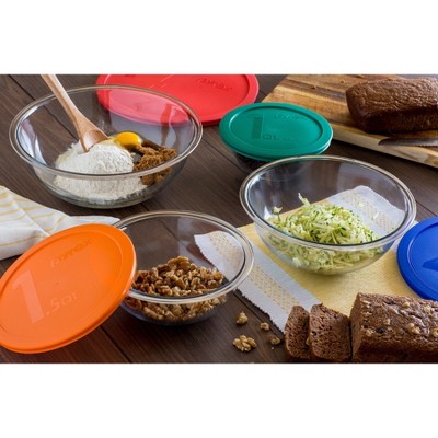 Pyrex 8-Piece Glass Mixing Bowl Set with Colorful Lids