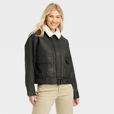 Women's Faux Leather Bomber Jacket - Universal Thread™
