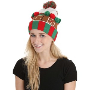 HalloweenCostumes.com One Size Fits Most   Gingerbread House Beanie, Brown/Red/Green - 1 of 3
