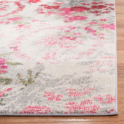 Ivory and Pink Square Synthetic Stain-Resistant Area Rug