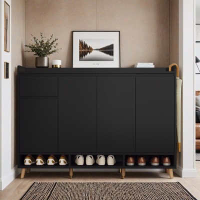 Sleek and Contemporary Shoe Cabinet with Adjustable Shelves, Minimalist Home Organizer with Solid Wood Legs - Leovsnove
