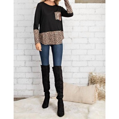 Women's Leopard Top With Rose Gold Sequin Pocket - FSL Apparel S
