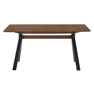 Lennox 63" Walnut Top Black Base Mid-Century Modern Dining Table