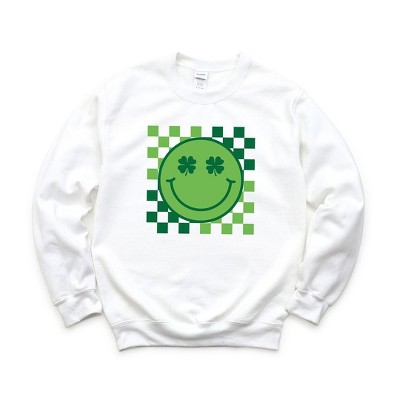 Simply Sage Market Women's Graphic Sweatshirt Clover Eyes Smiley St. Patrick's Day
