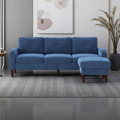 Convertible 3-Seater L-Shaped Sectional Sofa with Footstool, USB & Cup Holder