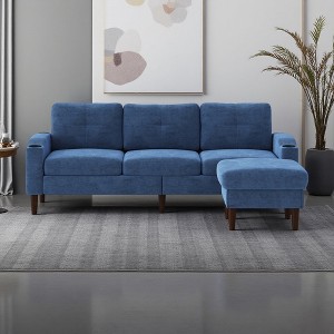 Convertible 3-Seater L-Shaped Sectional Sofa with Footstool, USB & Cup Holder - 1 of 4