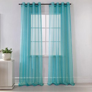 Ramallah Lonnie Grommet Curtain Panel - 54x90", Aqua - 1 of 4