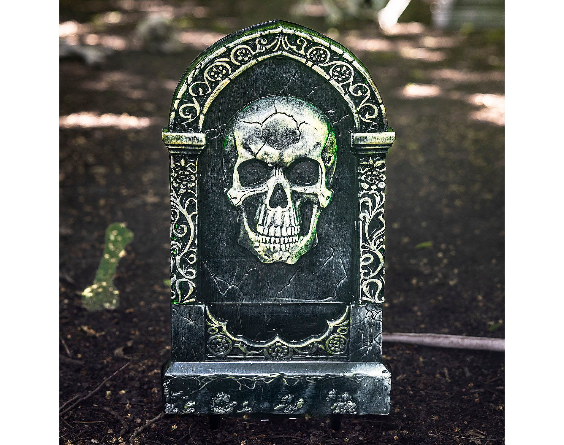21" Light-Up Tombstone with Skull Halloween Decoration
