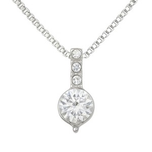 Round zircon pendant necklace - silver, classic pendant design with sparkling decorations - 1 of 4