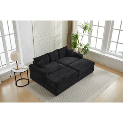 NicBex Couches for Living Room Modern Sectional Couch Flexible Combinations Corduroy Upholstered 2-seater Sofa Couch with Footstool