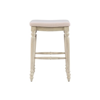 Elegant Whitewash Wood Backless 30" Saddle Barstool