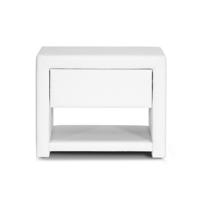 Petite Massey White Faux Leather Modern Nightstand with Single Drawer