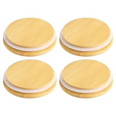 Unique Bargains Wide Mouth Mason Jar Bamboo Lids with Silicone Sealing Rings 4 Pcs