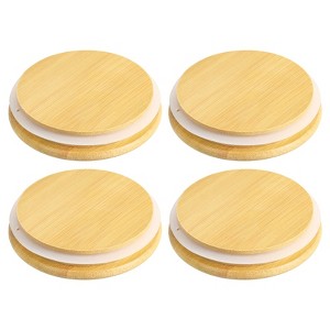 Unique Bargains Wide Mouth Mason Jar Bamboo Lids with Silicone Sealing Rings 4 Pcs - 1 of 4