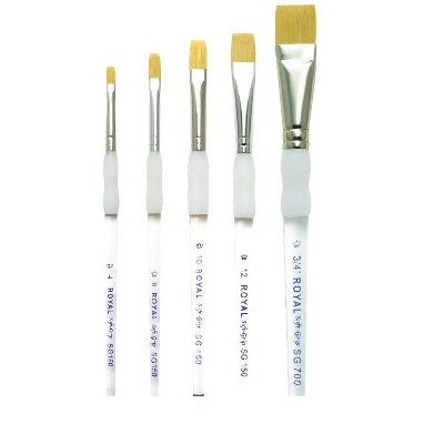 Royal Brush Soft Grip Bottom Flat Golden Taklon Fiber Paint Brush Set, Assorted Size, set of 5