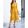 Women's Casual Wrap V Neck Midi Dress Long Sleeve Smocked Waist Tiered A Line Pleated Flowy Long Dress - 4 of 4