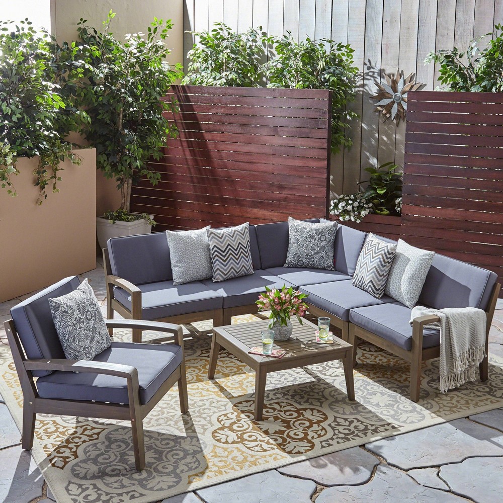 Photos - Garden Furniture Grenada 7pc Acacia Sectional Sofa Set - Gray/Dark Gray - Christopher Knigh