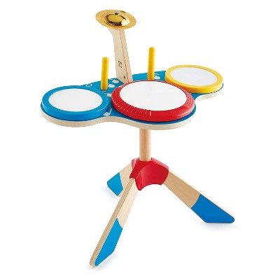 Hape Drum and Cymbal 16 Inch Wooden Musical Instrument Set with 2 Easy Grip Drum Sticks Play Toy for Toddlers Ages 3 and Up