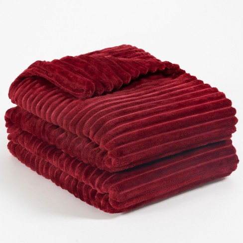 PAVILIA Super Soft Fleece Flannel Ribbed Striped Throw Blanket, Luxury  Fuzzy Plush Warm Cozy for Sofa Couch Bed, Dark Red/Twin - 60x80