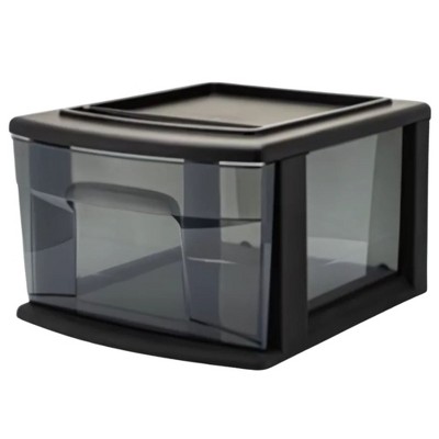 Homz 2 Pack Storage Cart, Medium 1 Drawer Plastic Rolling Container for Home and Office Organization, Black Frame with Smoke Tint Drawer