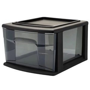 Homz 2 Pack Storage Cart, Medium 1 Drawer Plastic Rolling Container for Home and Office Organization, Black Frame with Smoke Tint Drawer - 1 of 4