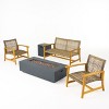 Christopher Knight Home Augusta Outdoor Acacia Wood and Wicker 4 Seater Chat Set with Fire Pit - 2 of 4