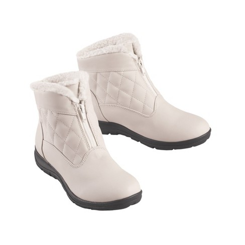 Collections Etc Quilted Zip front Boots With Extra treaded Sole Wide Width 8 Winter White Winter Boots Target