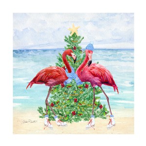 Canvas Wall Art - Jean Plout 'Coastal Christmas Flamingos A' Wall Art for Living Room, Bedroom, or Office Décor by Trademark Fine Art - 24 x 24 Inches - 1 of 4