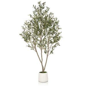 Romswi 7 ft Olive Artificial Tree, with White Round Planter, Pre Potted Artificial Tree, with Lifelike Wood Trunk and Natural Fruits for Indoor Decor - 1 of 4