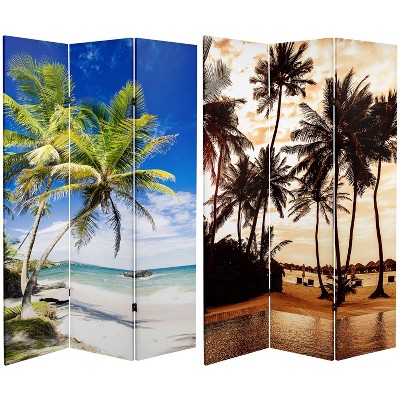 6" Double Sided Sunset Palms Canvas Room Divider Blue - Oriental Furniture
