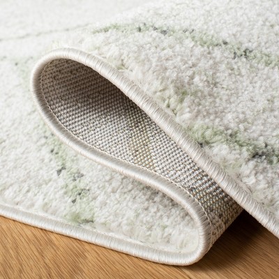 Ivory and Sage Geometric Hand-knotted Synthetic Square Rug