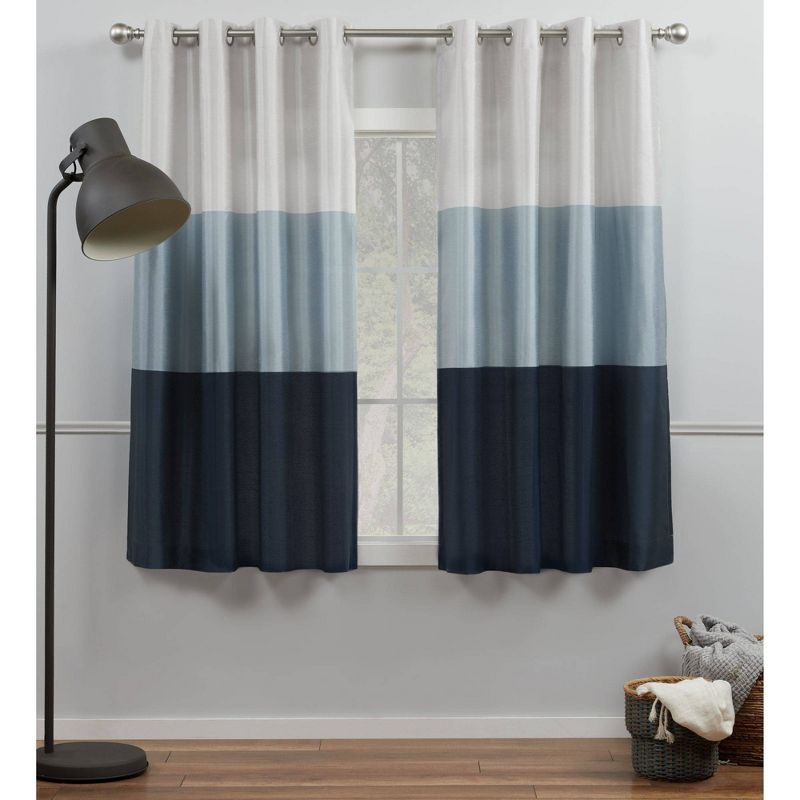 Set of 2 Chateau Striped Faux Silk Light Filtering Grommet Top Window Curtain Panels - Exclusive Home, 1 of 8