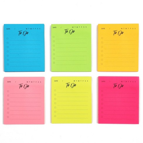 Paper Junkie 6 Pack Small To Do List Sticky Notes, Daily Planning Notepad  For Memos, 6 Neon Colors, 3 X 3.5 In : Target