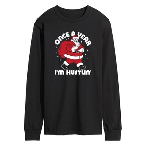 Men's - Instant Message - Once A Year Hustlin Santa Christmas Long Sleeve Graphic T-Shirt - 1 of 4
