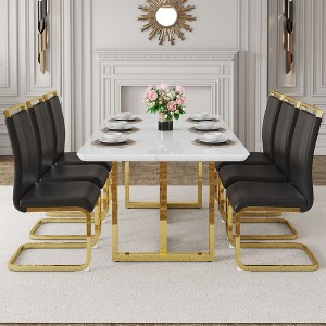 NicBex Dining Table Set for 6 Dining Room Table Set White Marble Pattern Dining Table Set with 6 PU Chairs for Dining Room, Black - 1 of 4