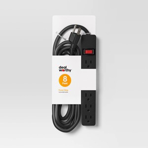 8' Outlet Strip/Power Strip Black - Dealworthy™ - 1 of 3