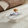 Beige Round Fiberglass Coffee Table with Wood Veneer Top and Metal Base, Luxury Center Table with Open Storage for Living Room or Lounge-Koiai - 3 of 4