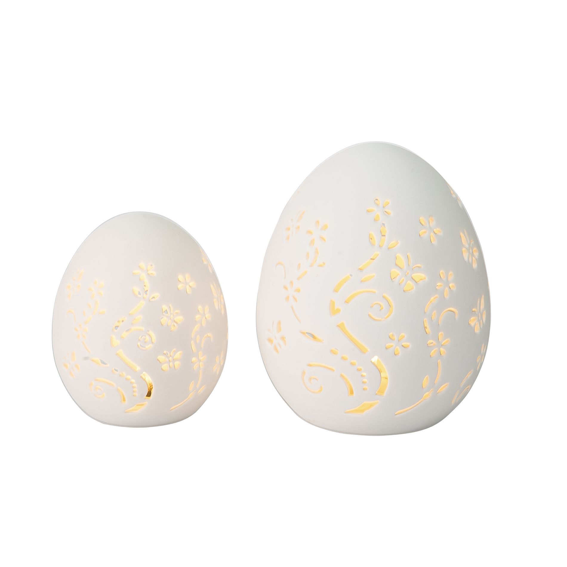 Transpac Ceramic LED White Eggs Set of 2 Color Box for Easter Tabletop Lighting