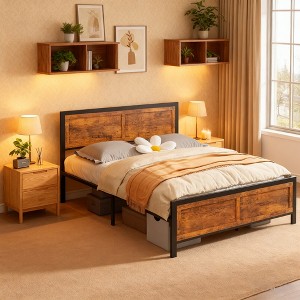 Dyonery Bed Frame with Wood Headboard & Footboard Upgraded Heavy Duty Metal Sturdy Bed Frame,Noise-Free,No Box Spring Needed,Easy Assembly - 1 of 4