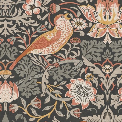 William Morris Charcoal Floral Vinyl Wallpaper Double Roll
