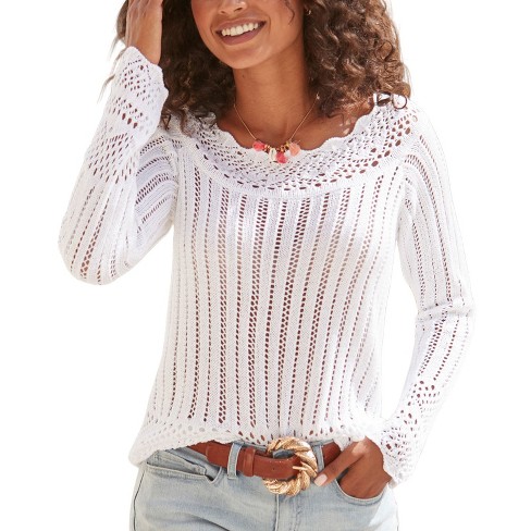 LASCANA Women's Crochet Detail Sweater Solid - image 1 of 4