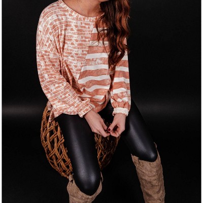 Women's Sweet Side Long Sleeves Oversized Striped Top - Ces Femme