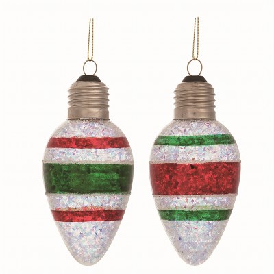 Transpac Glass Retro Christmas Bulb Ornament Set of 2 Multicolored Indoor Tree Ornaments for Holiday Decoration