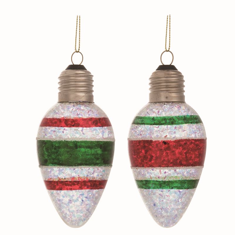 Transpac Glass Clear Christmas Retro Bulb Ornaments Set of 2, 1 of 2
