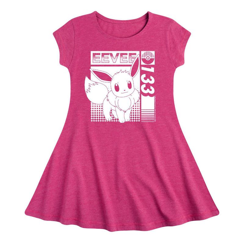 Girls&#39; Pokemon Eevee 133 Fit &#38; Flare Dress - Heather Pink/Fuchsia, 1 of 2