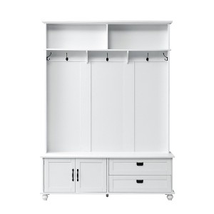 Vynxaria Hall Trees: 80.3-Inch Modern White Entryway Organizer with Storage Cabinet and Bench - 1 of 4