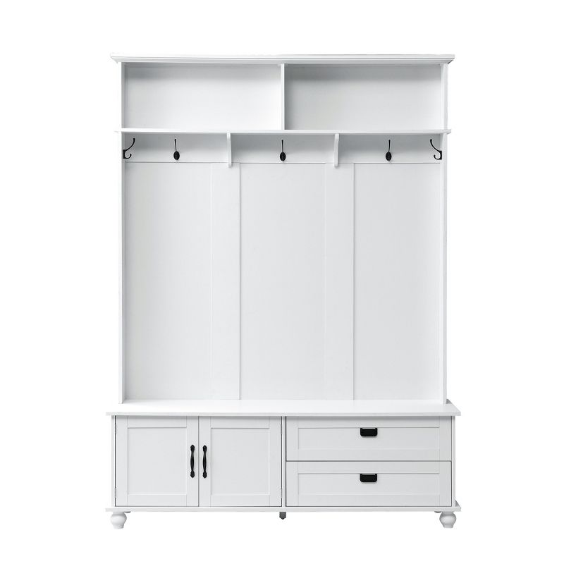Modern Style Hall Tree with Storage Cabinet, 2 Large Drawers, Widen Mudroom Bench and 5 Coat Hooks - ModernLuxe, 5 of 14