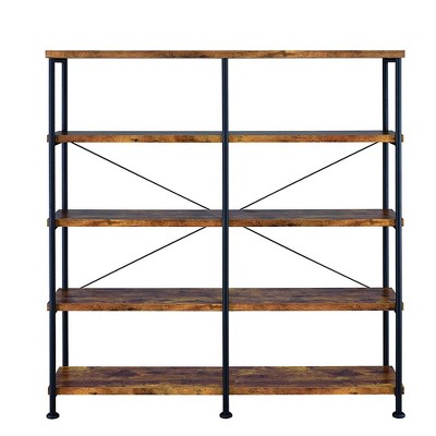 Vintage Industrial Nutmeg Brown Wood & Metal 4-Tier Bookshelf