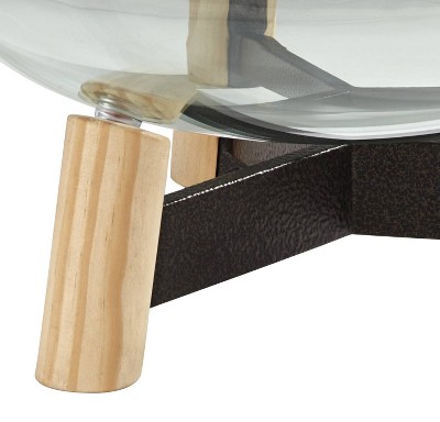 Clear Tempered Glass Decorative Bowl with Black Iron Stand