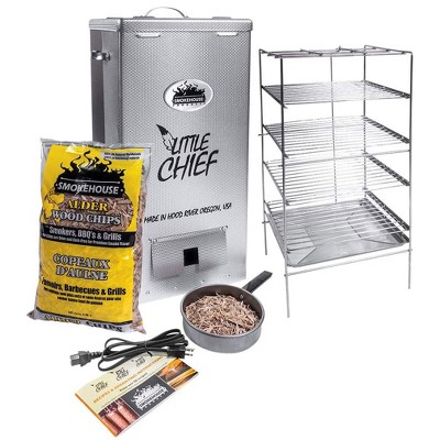 Smokehouse 9800-0000000 Little Chief Top Load 11.5 x 11.5 x 24.5 Inch Portable Outdoor Cooking BBQ Electric Wood Chip Smoker with Chrome Grill Racks